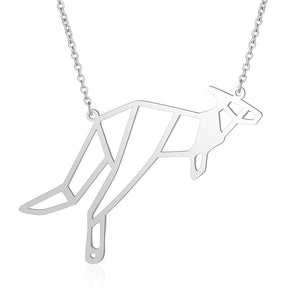 Silver Kangaroo Geometric Animal Necklace